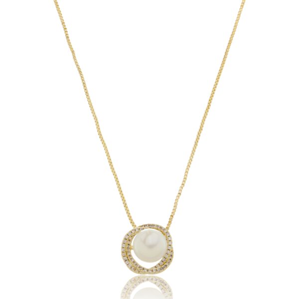 CONJUNTO NINA PÉROLA SHELL E ZIRCÔNIA BANHADO À OURO 18K