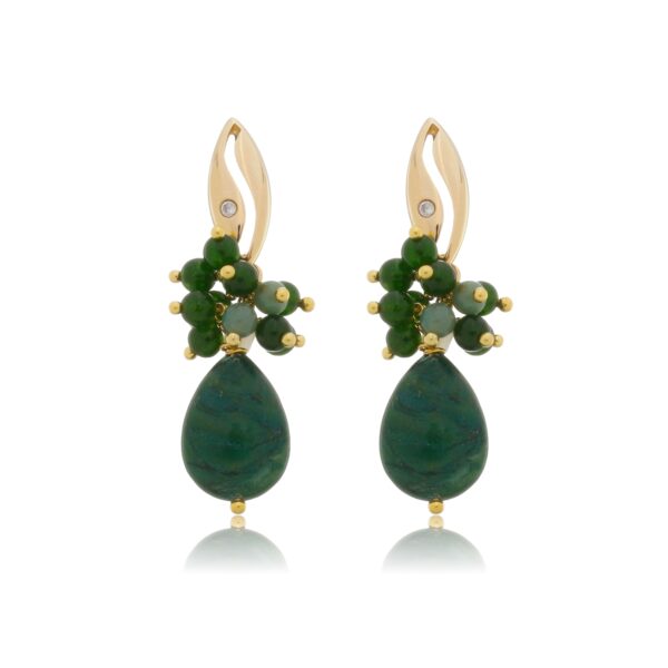 BRINCO CACHO EVA COM PEDRAS NATURAIS JADE VERDE BANHADO À OURO 18K