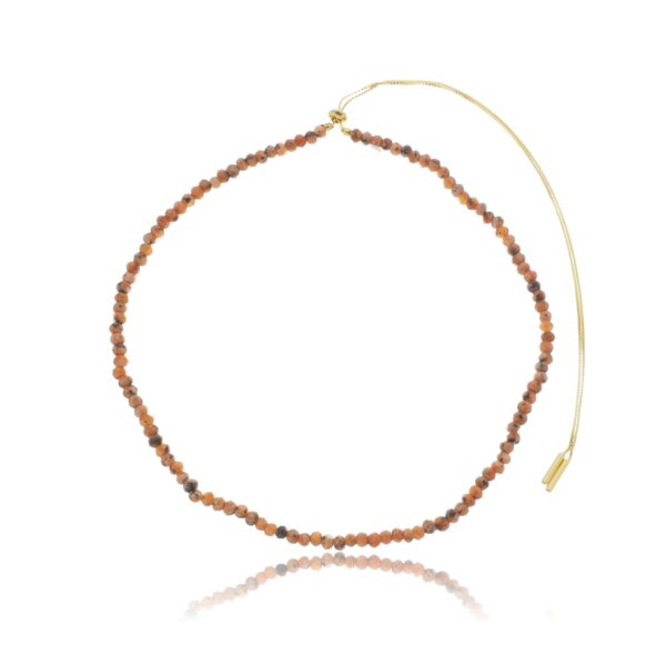 COLAR SHAMBALLA DE PEDRA NATURAL RONDELL JADE LARANJA MESCLADO BANHADO À OURO 18K