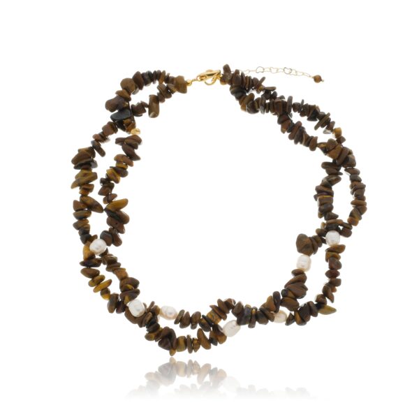 COLAR PEDRA TATI CASCALHO E PÉROLA BANHADO À OURO 18K